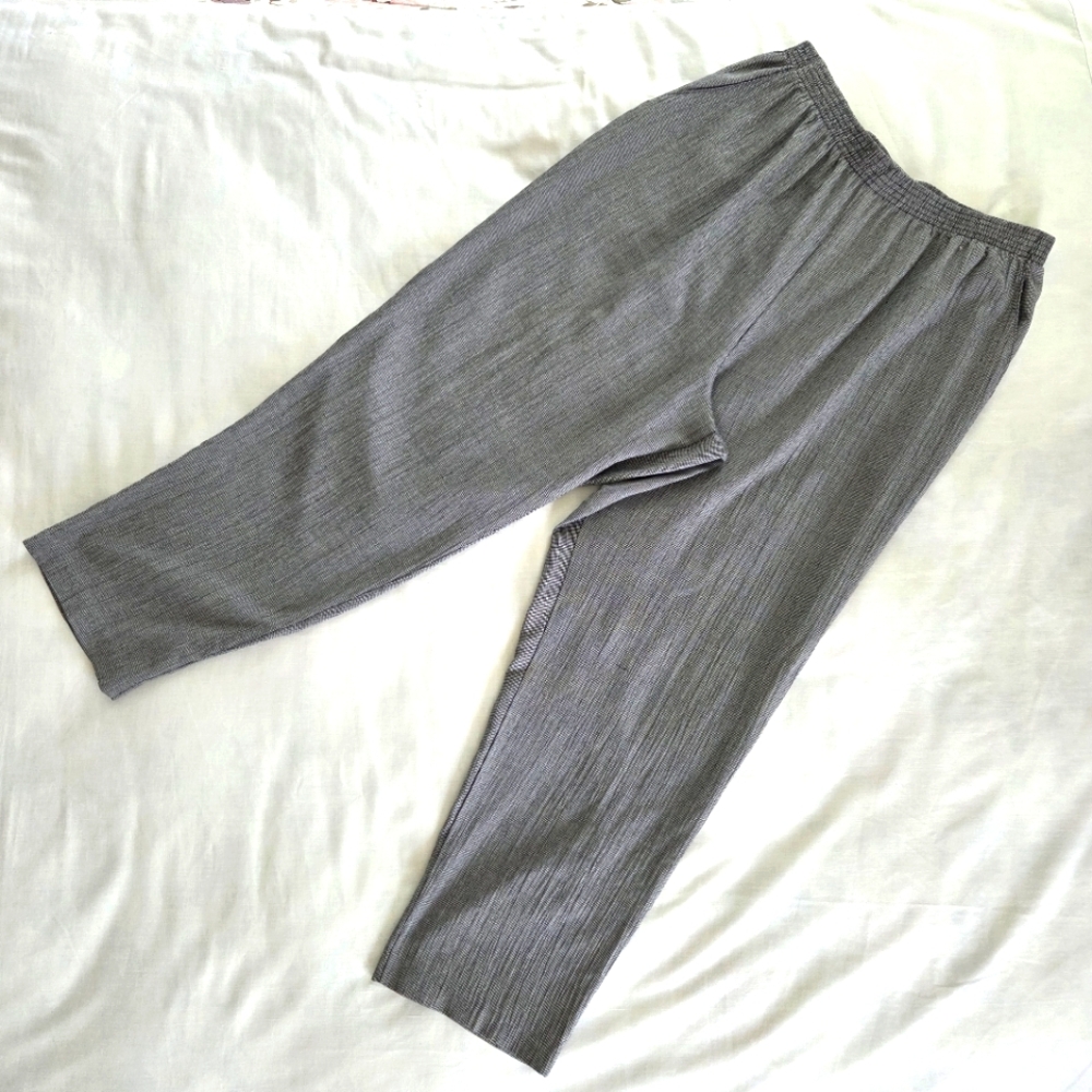 Vtg 90s Metro‎ Womens 30x28 Black White Elastic Waist Tapered Pants Academia